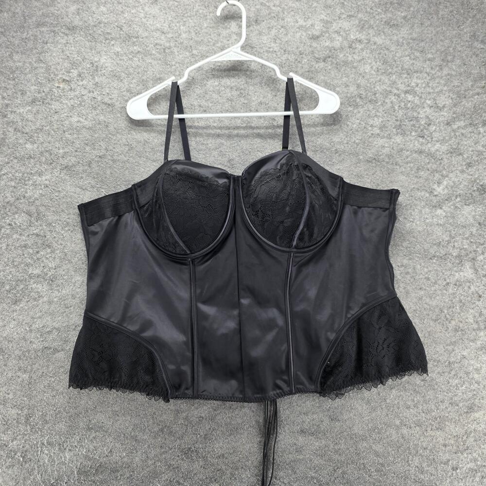 Torrid Corset Top Womens 5 Black Satin Lace Boned Bustier Lace Up Straps
